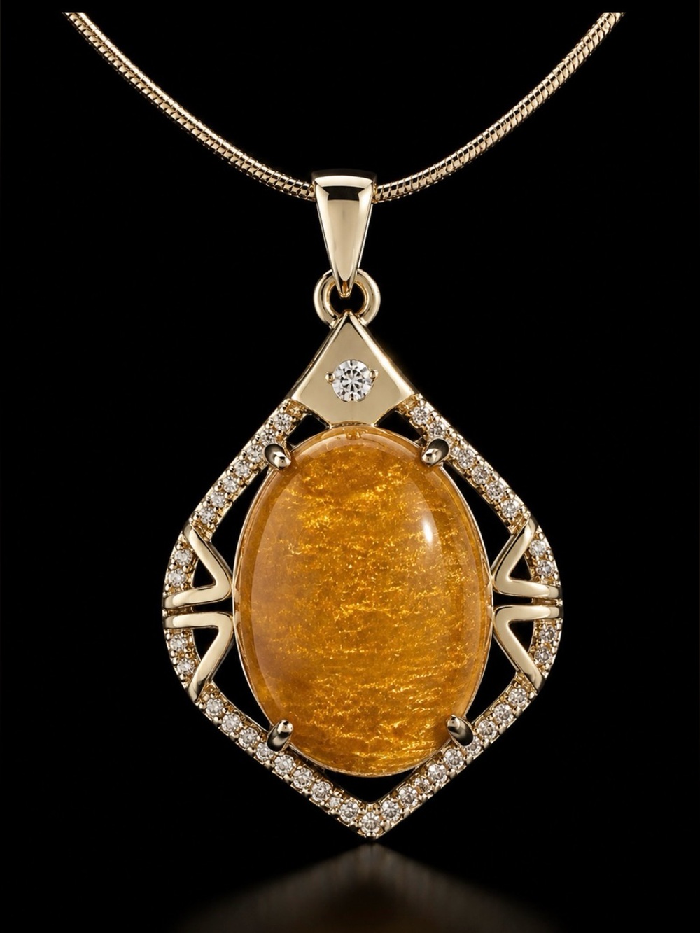 Gold-Tone Pendant Necklace with Amber Stone - Women Jewelry